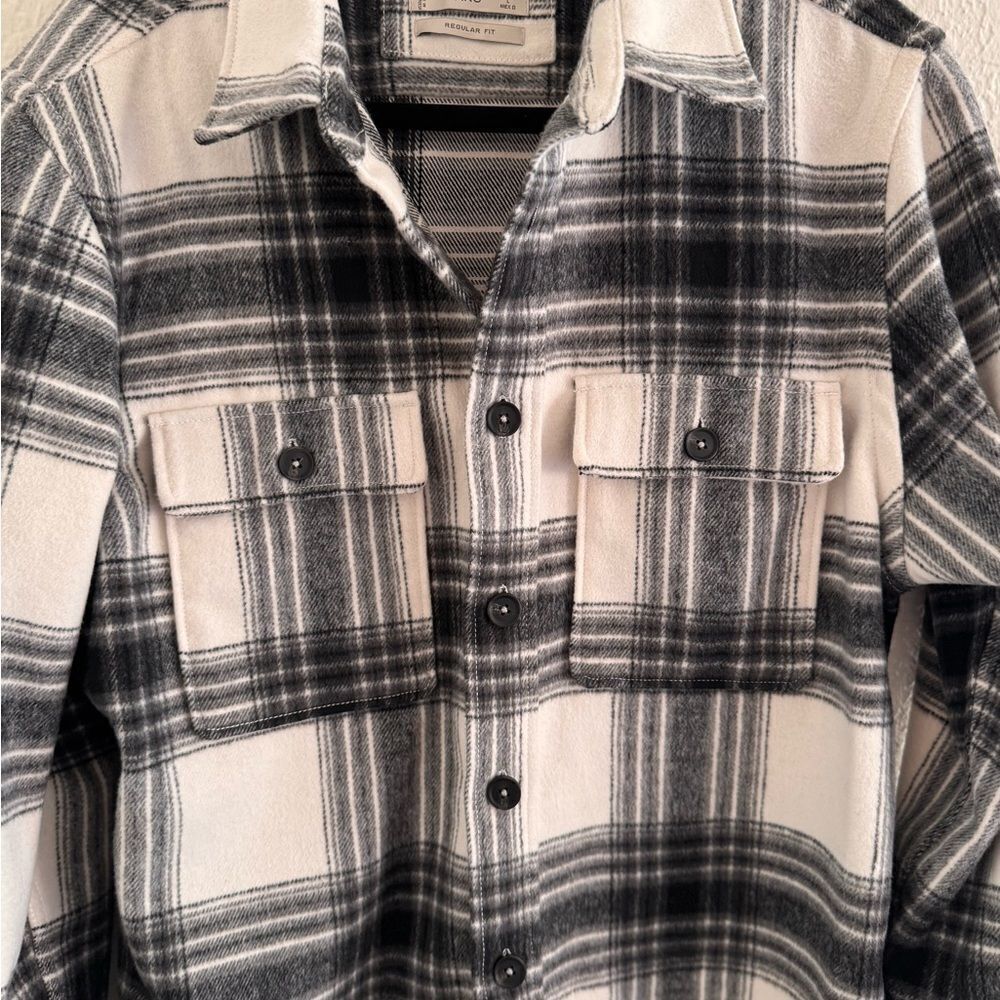 Mango Black and White Utility Jacket with Plaid Design - Picture 2 of 5